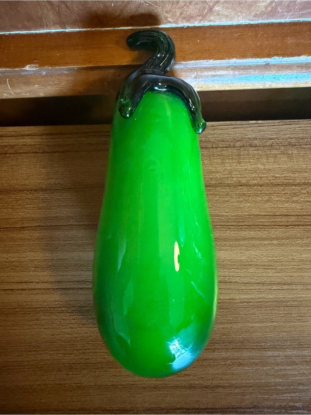 Vintage Hand Blown Art Glass Green Eggplant Zucchini Squash Figurine 6"